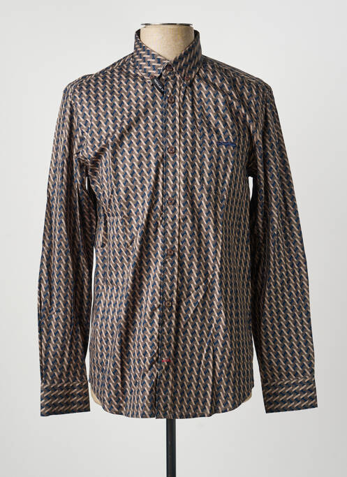 Chemise manches longues imprimé fantaisie marron DELAHAYE homme
