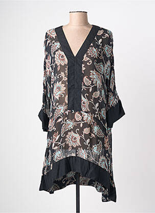 Robe mi-longue coupe fluide manches longues noir NÜ femme