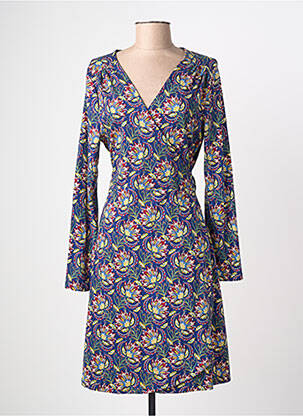 Robe mi-longue imprimé fantaisie manches longues bleu LA FIANCÉE femme