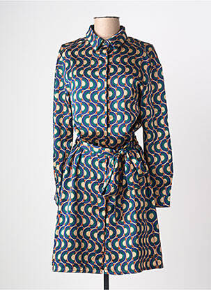 Robe mi-longue imprimé fantaisie manches longues bleu FREEMAN T.PORTER femme