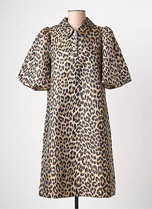 Robe mi-longue imprimé fantaisie manches courtes beige CULTURE femme