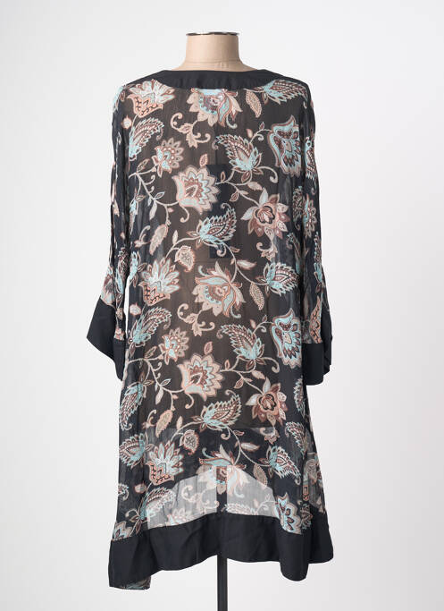 Robe mi-longue imprimé fantaisie manches longues noir NÜ femme
