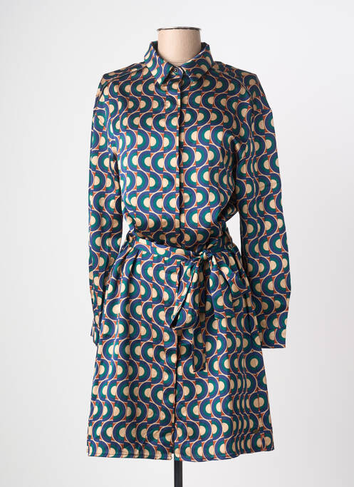 Robe mi-longue imprimé fantaisie manches longues bleu FREEMAN T.PORTER femme