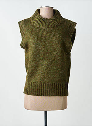 Pull col roulé tissage chiné sans manche vert C'EST BEAU LA VIE femme