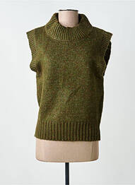 Pull col roulé tissage chiné sans manche vert C'EST BEAU LA VIE femme