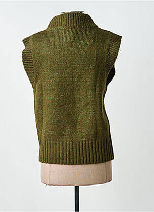 Pull col roulé tissage chiné sans manche vert C'EST BEAU LA VIE femme