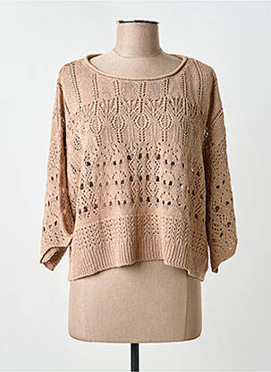 Pull maille ajourée manches 3/4 marron TIFFOSI femme