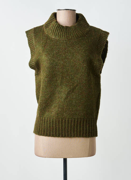 Pull col roulé tissage chiné sans manche vert C'EST BEAU LA VIE femme