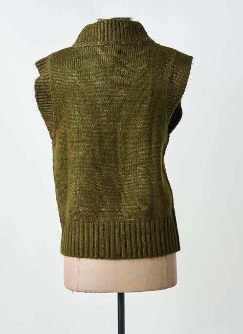 Pull col roulé tissage chiné sans manche vert C'EST BEAU LA VIE femme