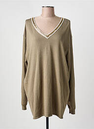 Pull tunique stretch manches longues vert PIMENT ROUGE femme