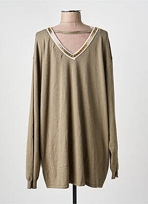 Pull tunique stretch manches longues vert PIMENT ROUGE femme