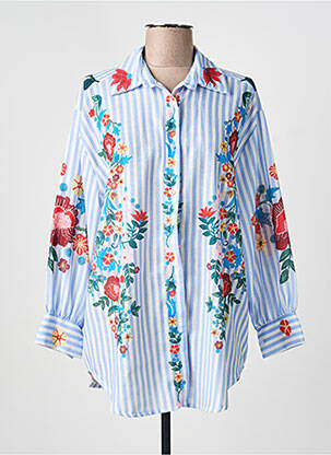 Tunique manches longues col chemisier bleu APRIL VINTAGE femme