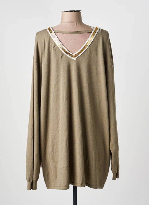 Pull tunique stretch manches longues vert PIMENT ROUGE femme
