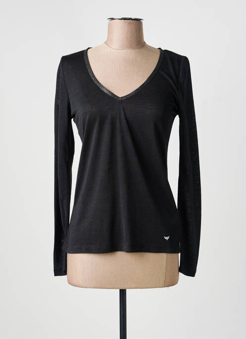 T-shirt col v manches longues noir LES P'TITES BOMBES femme