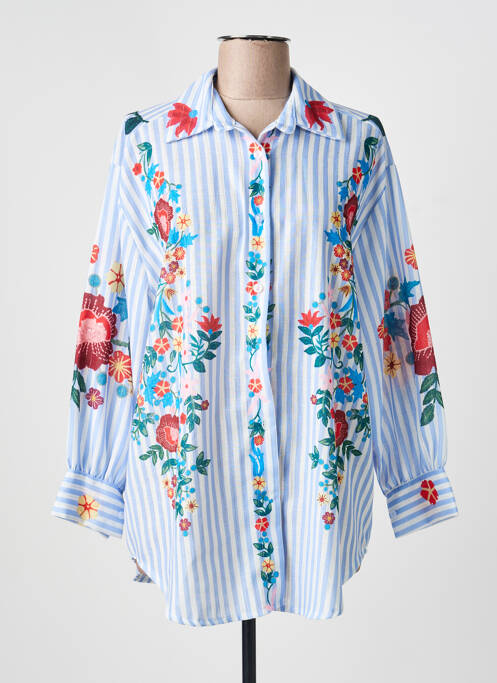 Tunique manches longues col chemisier bleu APRIL VINTAGE femme