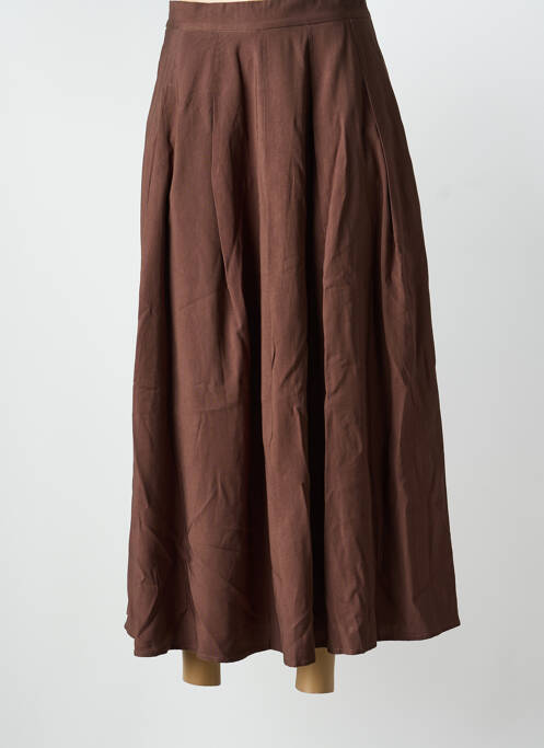 Jupe longue fermeture zip latéral marron EXQUISS'S femme