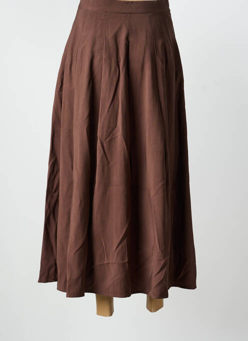 Jupe longue fermeture zip latéral marron EXQUISS'S femme