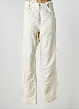 Pantalon droit fermeture zippée sous rabat boutonné taille normale beige HIGH femme