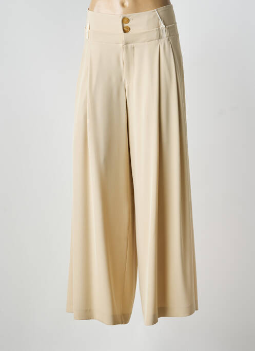 Pantalon large fermeture zippée sous rabat boutonné taille normale beige HIGH femme