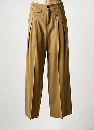Pantalon large fermeture zippée sous rabat boutonné taille haute marron HIGH femme