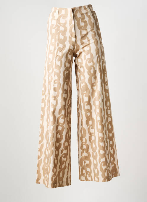 Pantalon large fermeture zippée sous rabat boutonné taille haute beige LIVIANA CONTI femme