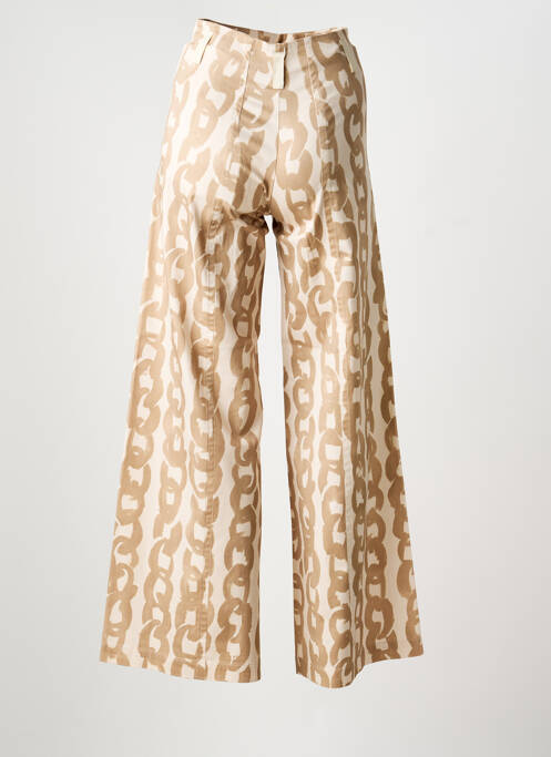 Pantalon large fermeture zippée sous rabat boutonné taille haute beige LIVIANA CONTI femme