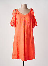 Robe mi-longue tissage crêpe manches courtes orange LAUREL femme