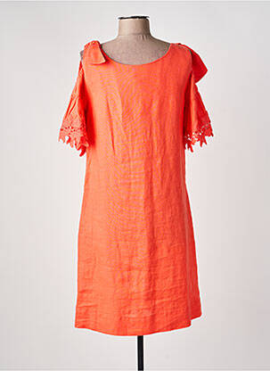 Robe mi-longue tissage crêpe manches courtes orange LAUREL femme