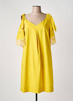 Robe mi-longue manches courtes manches courtes jaune LAUREL femme