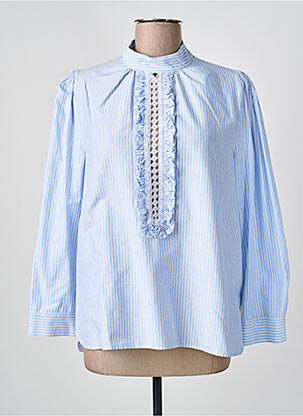 Blouse tissage popeline manches longues bleu HIGH femme