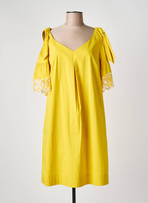Robe mi-longue manches courtes manches courtes jaune LAUREL femme