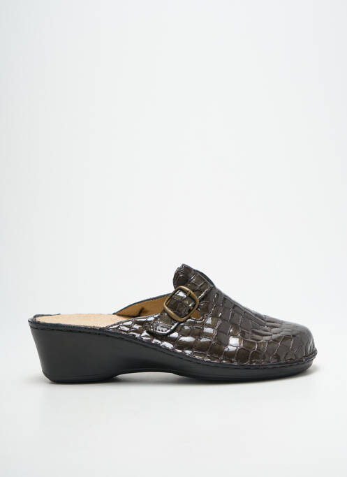 Mules/sabots matière lisse talon de 4 à 6cm gris LA PLUME femme