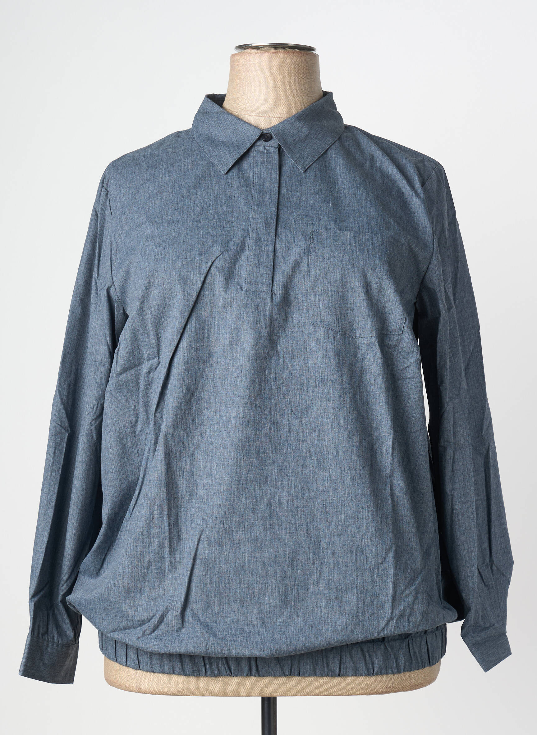 Blouse poignets boutonnés avec fente manches longues bleu SHEEGO femme