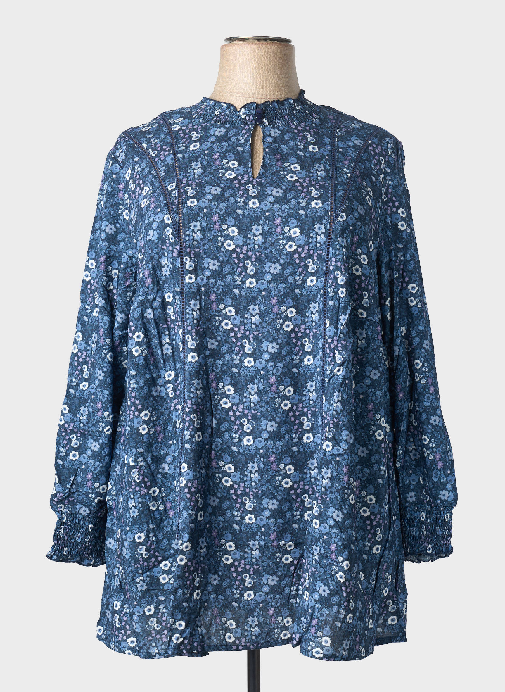 Tunique manches longues fermeture boutonnée sur le devant bleu SHEEGO femme
