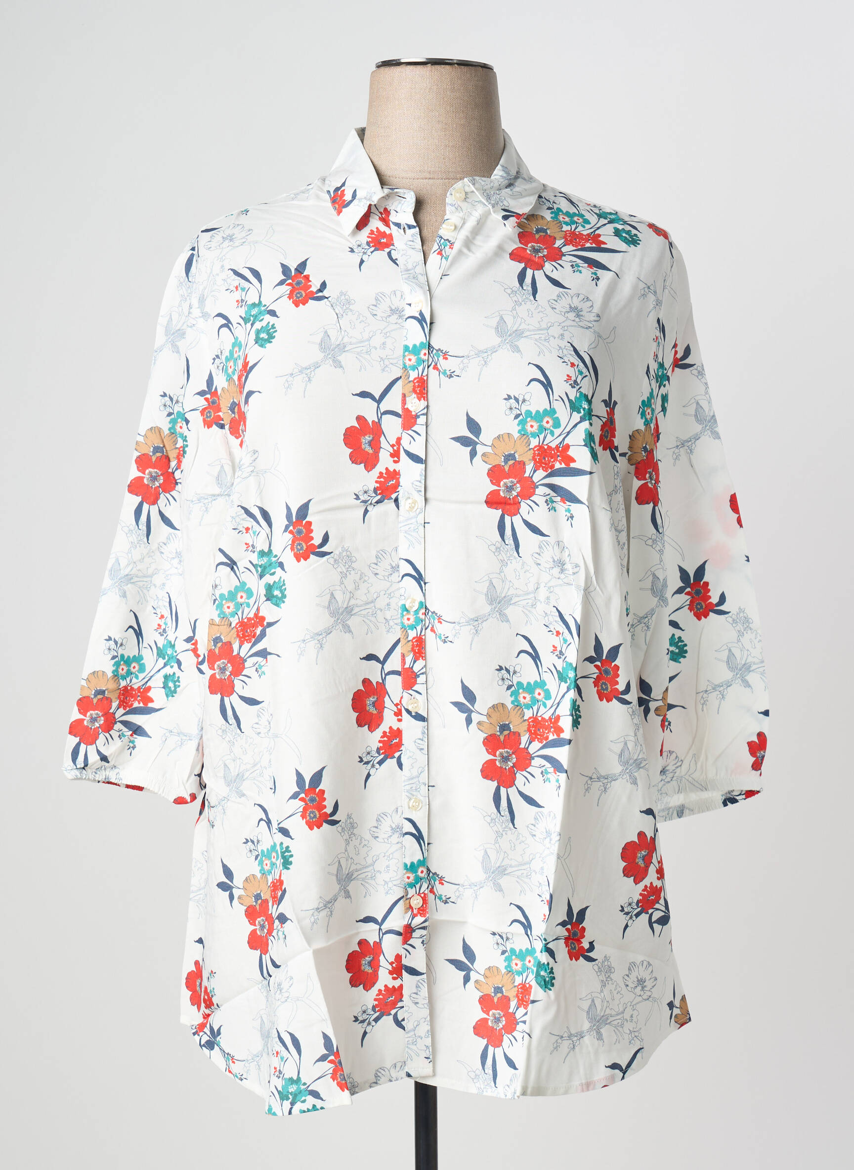 Tunique manches longues fermeture boutonnée sur le devant blanc SHEEGO femme