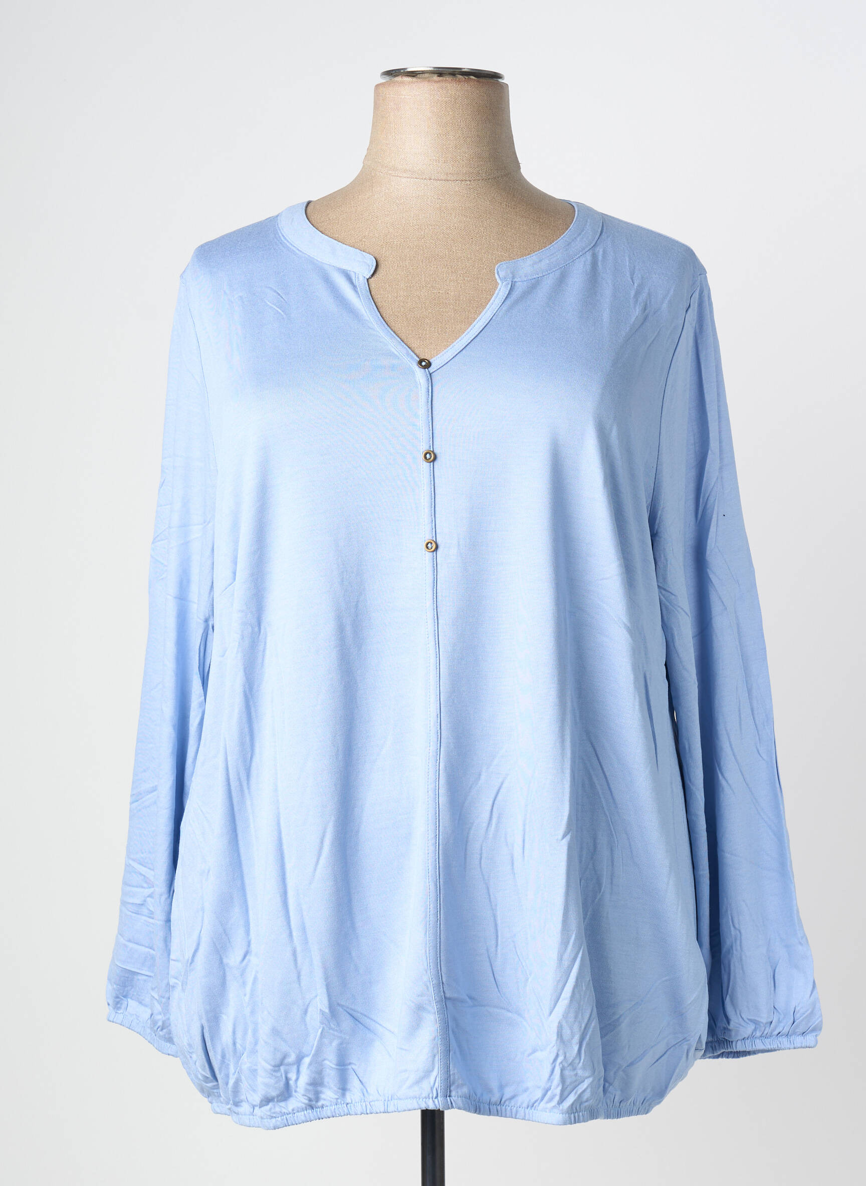 Blouse tissage popeline manches longues bleu SHEEGO femme