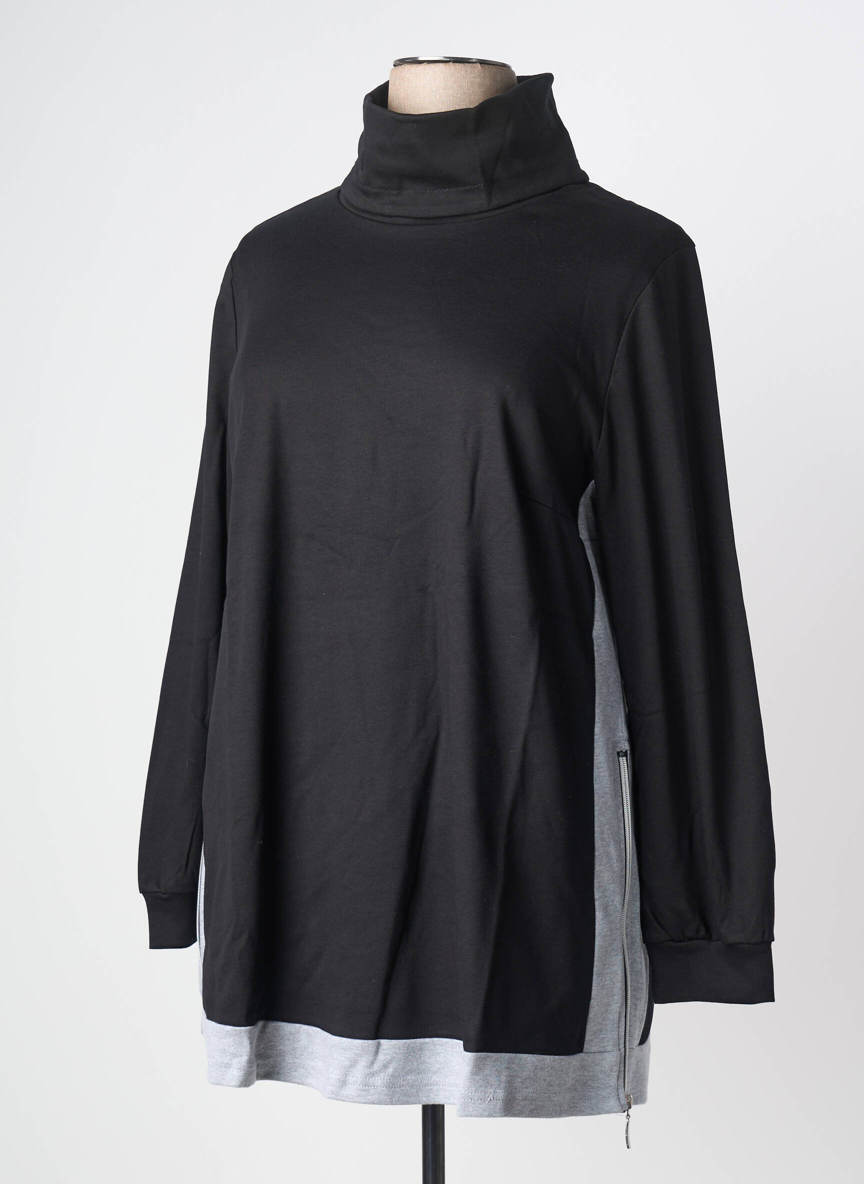 Pull col roulé coupe droite manches longues noir SHEEGO femme
