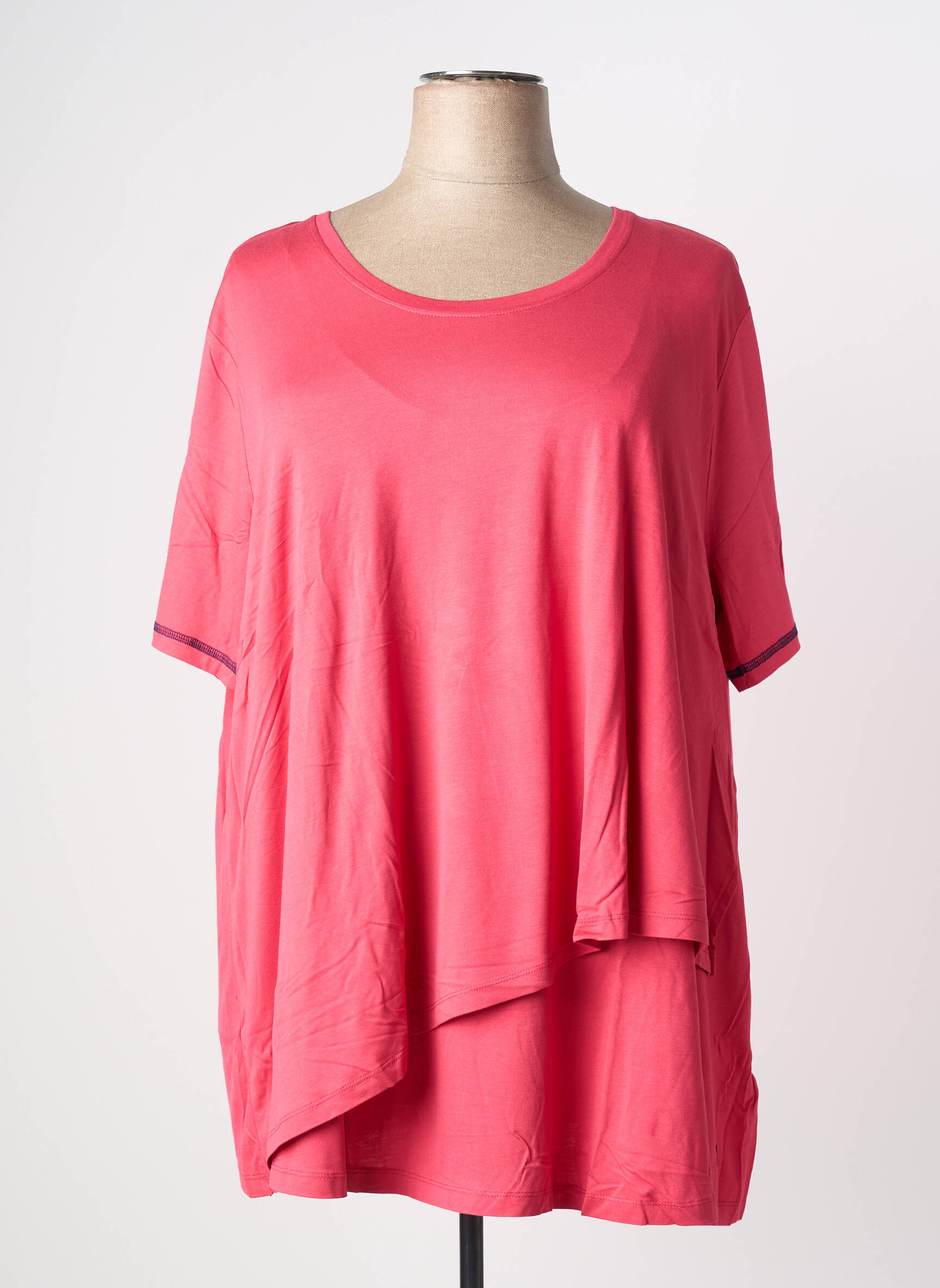 Top coupe fluide manches courtes rose SHEEGO femme