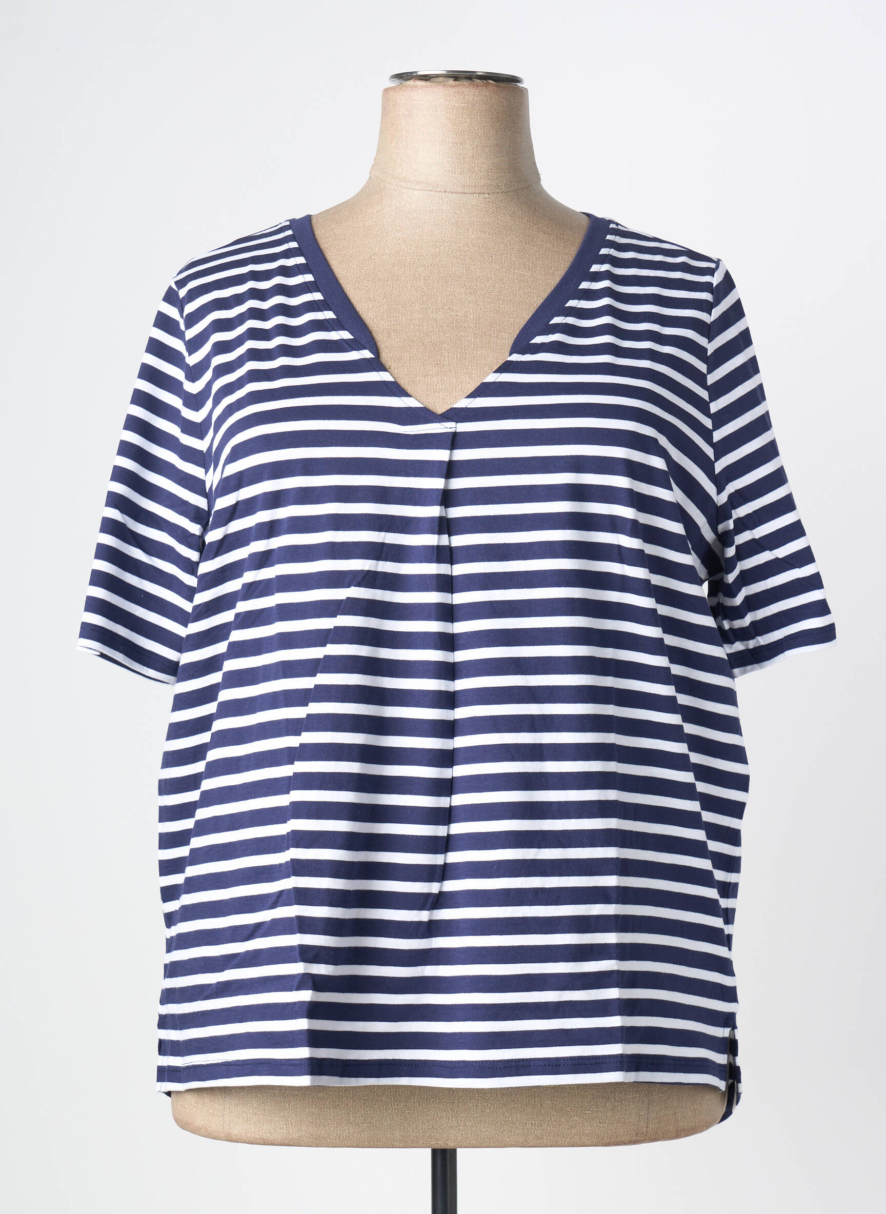 T-shirt col v manches courtes bleu SHEEGO femme