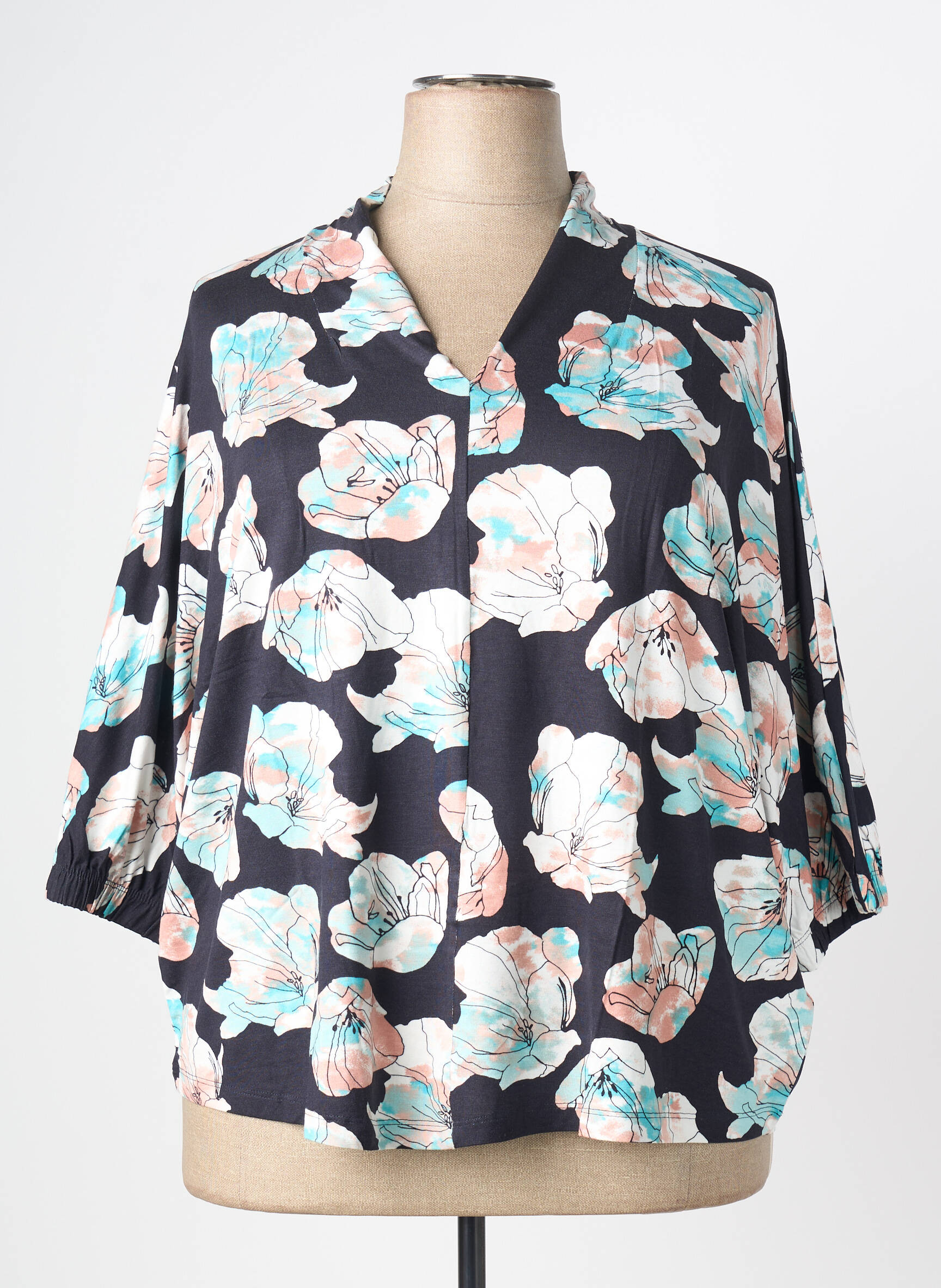 Blouse imprimé fantaisie manches 3/4 noir TOM TAILOR femme
