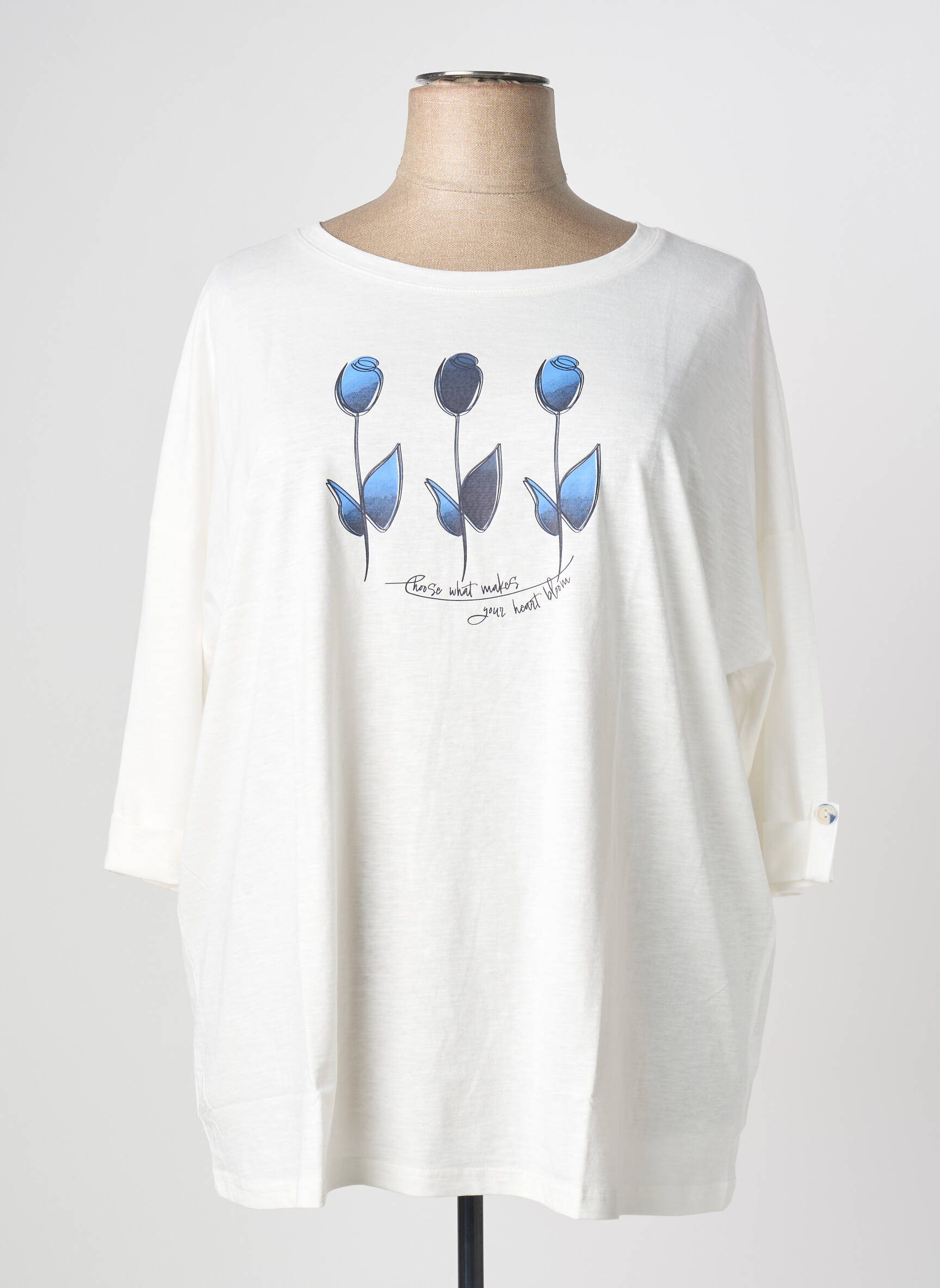 T-shirt manches 3/4 manches 3/4 blanc SHEEGO femme