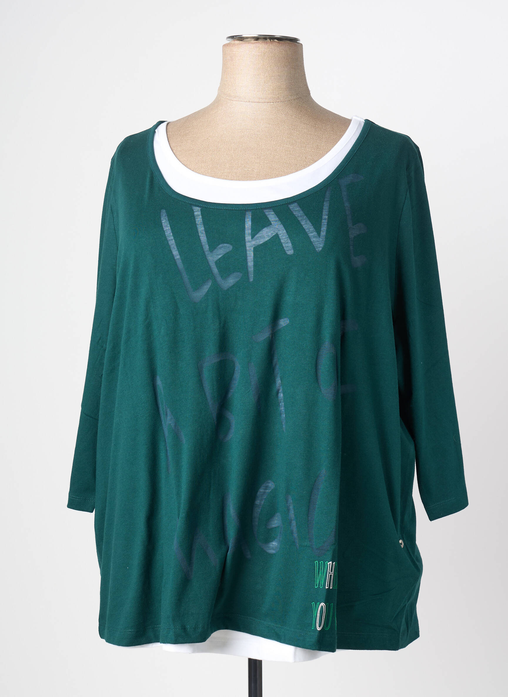 Top stretch manches 3/4 vert SHEEGO femme