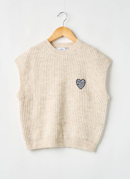 Pull maille tricot sans manche beige LE TEMPS DES CERISES fille
