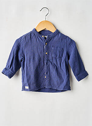 Chemise manches longues tissage popeline bleu MAYORAL garçon