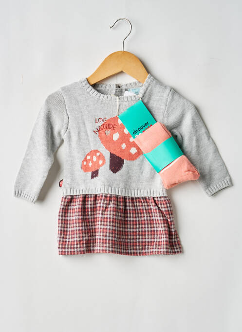 Robe courte maille fine manches longues gris BOBOLI fille
