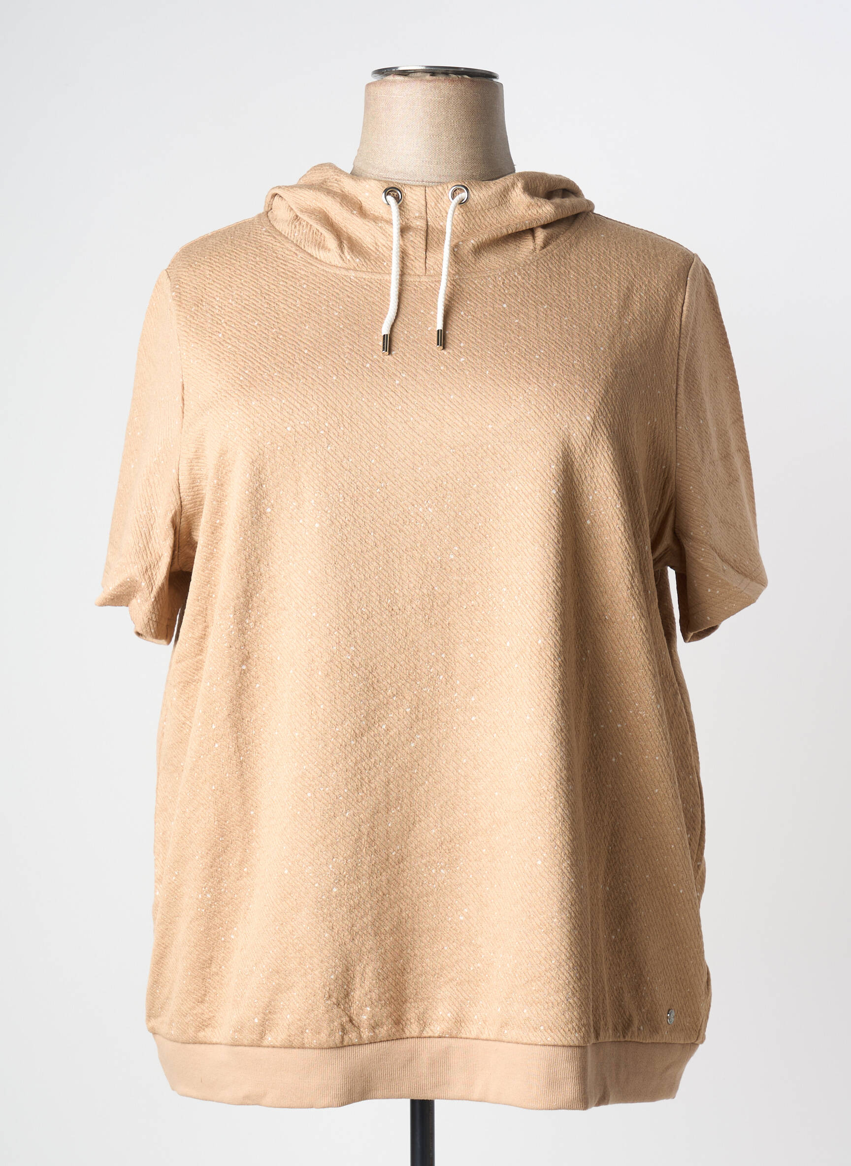 Sweat-shirt à capuche stretch manches courtes beige SHEEGO femme
