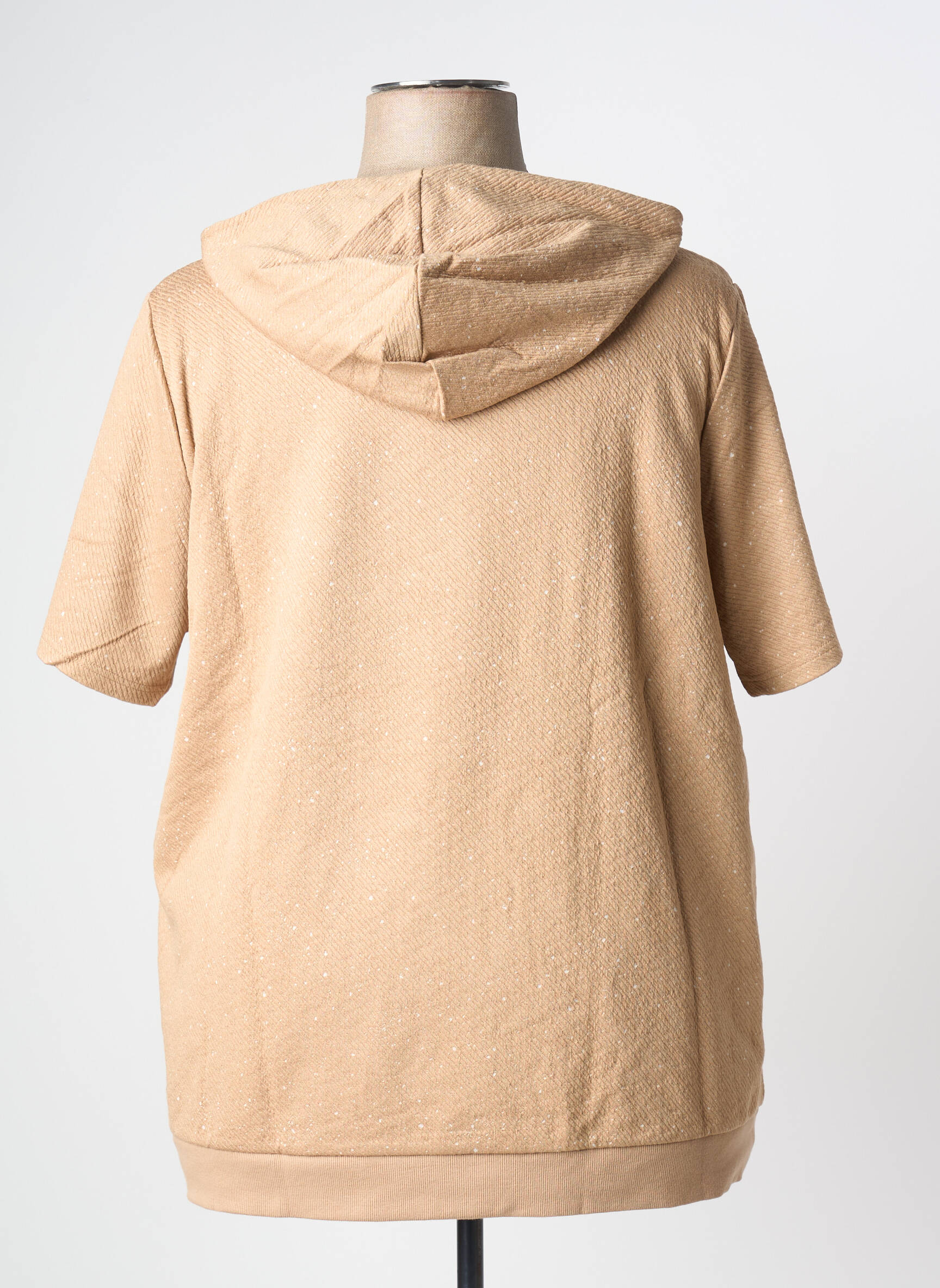 Sweat-shirt à capuche stretch manches courtes beige SHEEGO femme