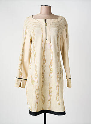 Robe mi-longue imprimé fantaisie manches longues beige ELISA CAVALETTI femme