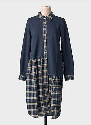 Robe mi-longue tissage crêpe manches longues bleu RHUM RAISIN femme