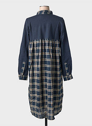 Robe mi-longue tissage crêpe manches longues bleu RHUM RAISIN femme